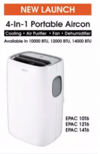EuropAce 12000 Btu 4-in-1 Portable Aircon with Air purifier and Dehumidifer